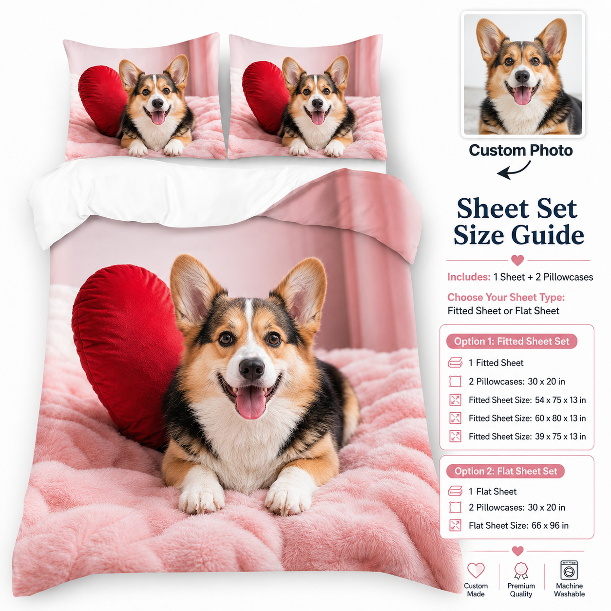 Personalized Dog Duvet Cover, Custom Pet Photo Bedding Set With Pillowcases THUC99