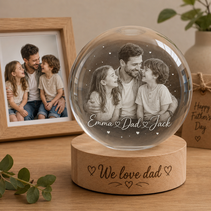 Custom Dad Crystal Night Light, Personalized Family Photo Grandpa Crystal Ball Gift THUC99