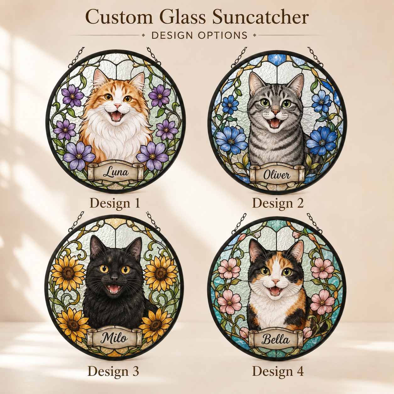 Custom Photo Pet Stained Glass Suncatcher – Personalized Cat Lover Window Ornament Gift THUC99