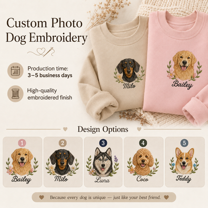 Custom Photo Dog Sweatshirt, Embroidered Pet Portrait Crewneck THUC99