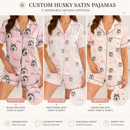 Custom Dog Picture Satin Pajama Set Soft Nightwear Gift for Pet Lovers THUC99