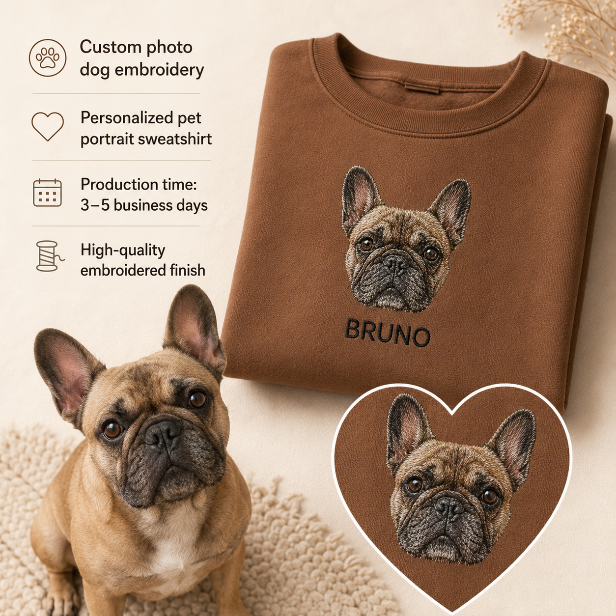 Personalized Dog Portrait Sweatshirt, Custom Pet Photo Embroidered Hoodie THUC99
