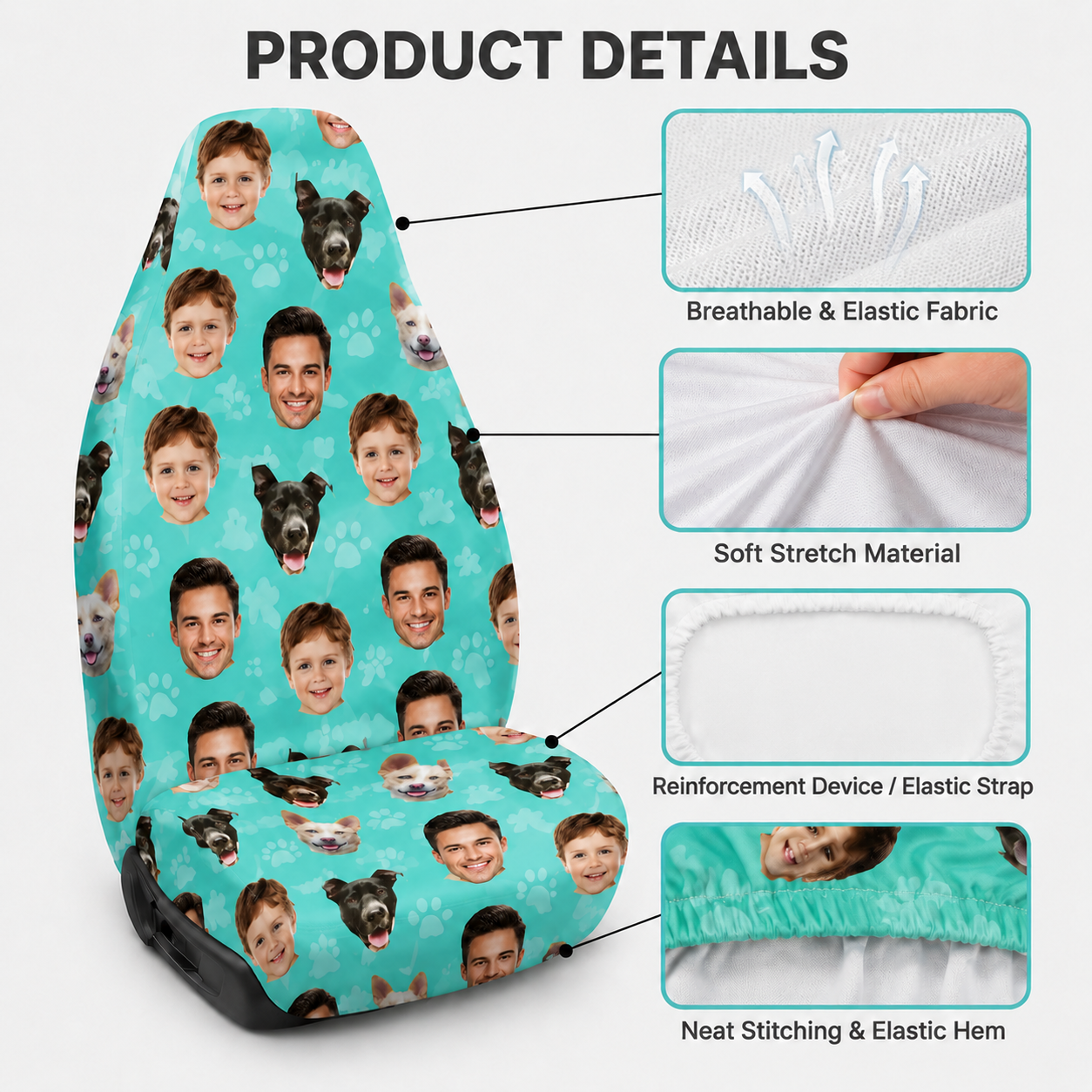 Custom Photo Dog Car Seat Cover, Personalized Pet Seat Protector, All Over Print Dog Photo Car Seat Gift For Dog Lovers THUC99