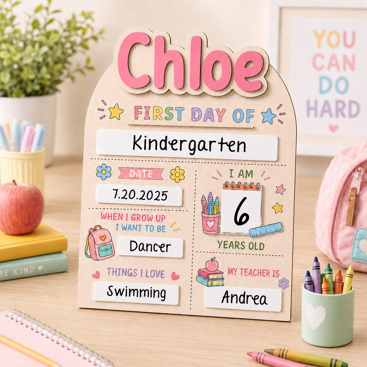 Custom Name School Sign for Kids, Acrylic Wood Back to School Board THUC99
