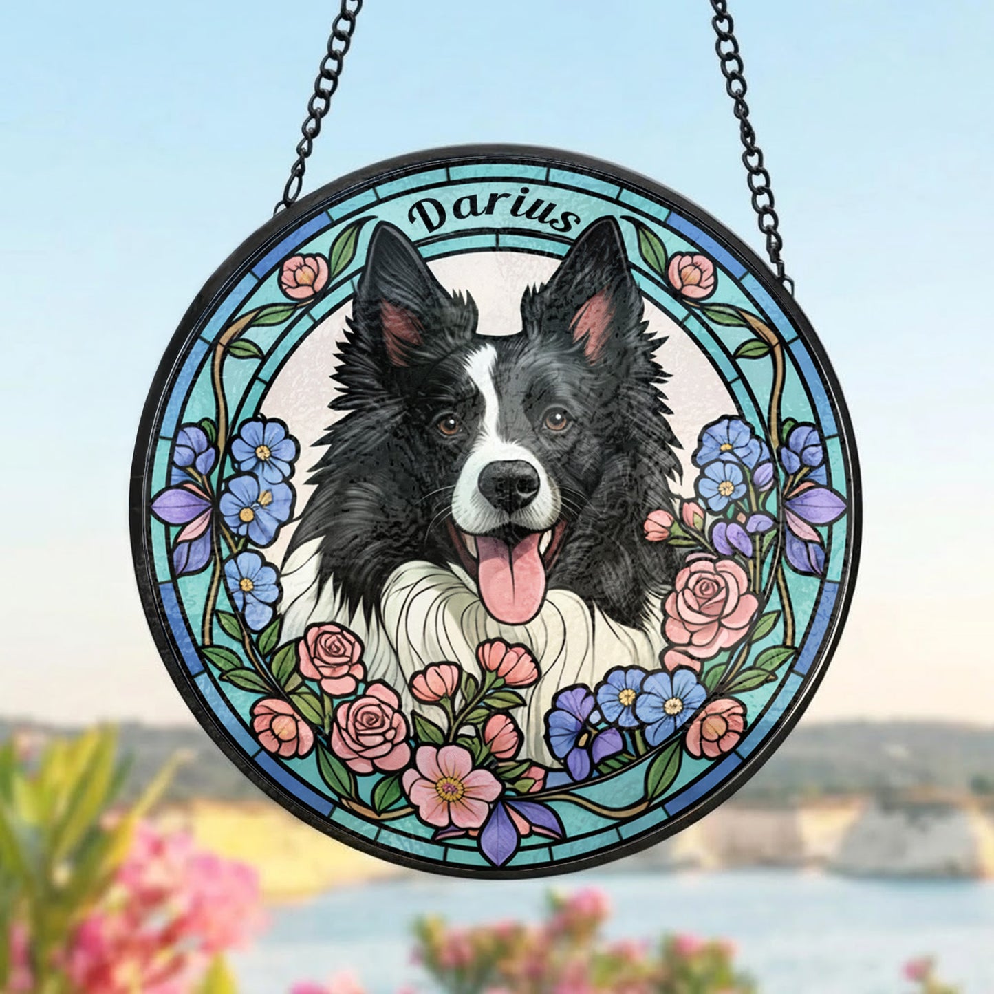 Custom Photo Dog Stained Glass Suncatcher - Personalized Pet Portrait Gift for Dog Mom, Dog Dad THUC99
