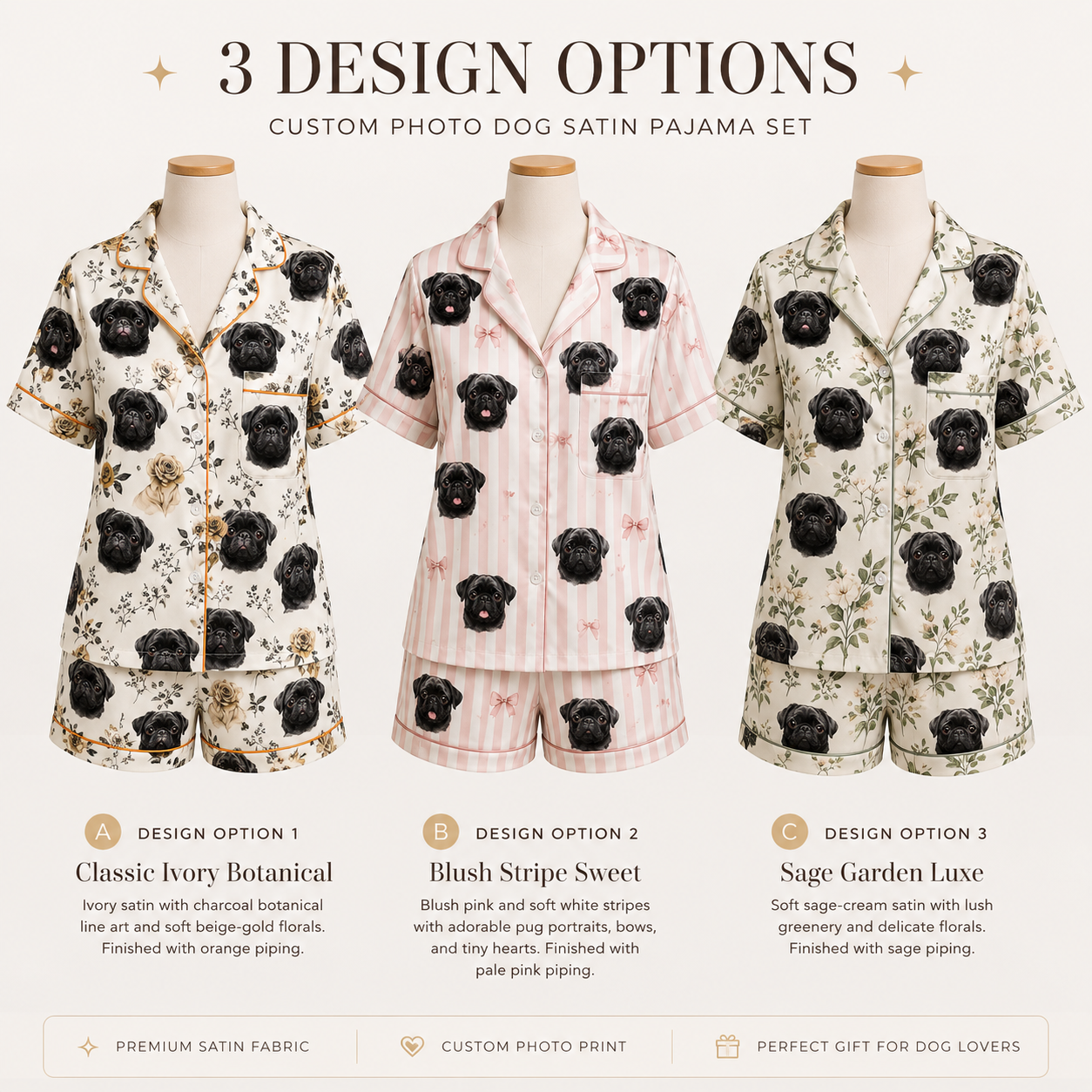 Personalized Puppy Photo Satin Sleepwear Set Cute Custom Pajamas for Dog Mom THUC99