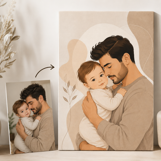 Custom Photo Dad's Baby Canvas Wall Art - Custom Gift For Dad TOM99