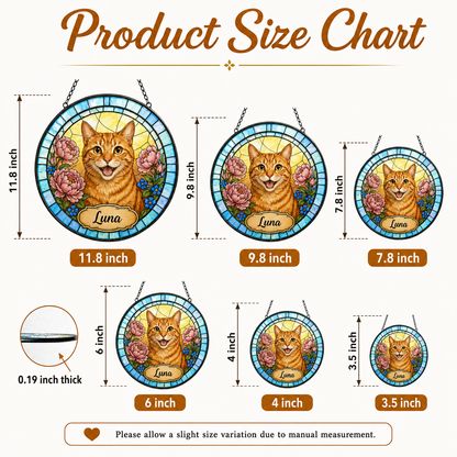 Custom Photo Cat Stained Glass Suncatcher – Personalized Cat Portrait Window Hanging Gift THUC99