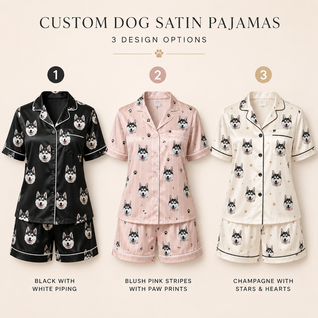 Custom Puppy Face Satin Pajama Set Personalized Pet Photo Gift for Dog Owners THUC99