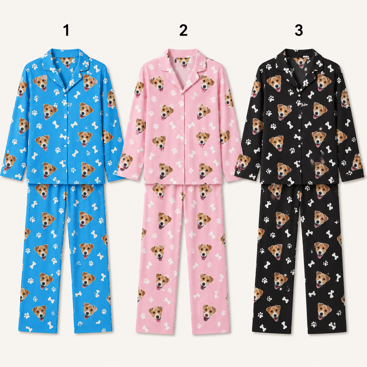 Custom Dog Photo Unisex Pajamas Set, Personalized Pet Face Sleepwear for Men and Women THUC99