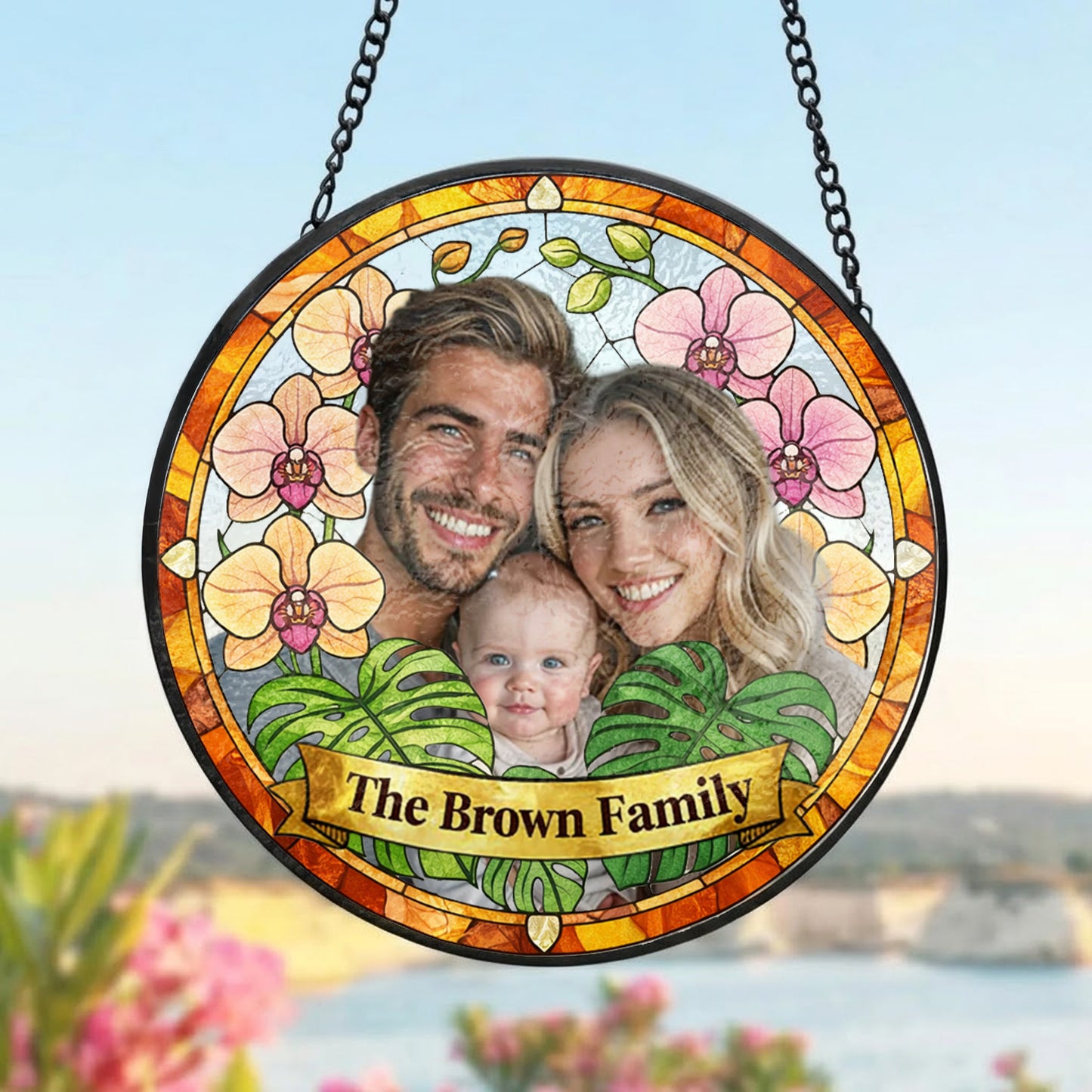 Custom Photo Family Photo Suncatcher – Personalized Stained Glass Window Hanging For Mom Gift THUC99