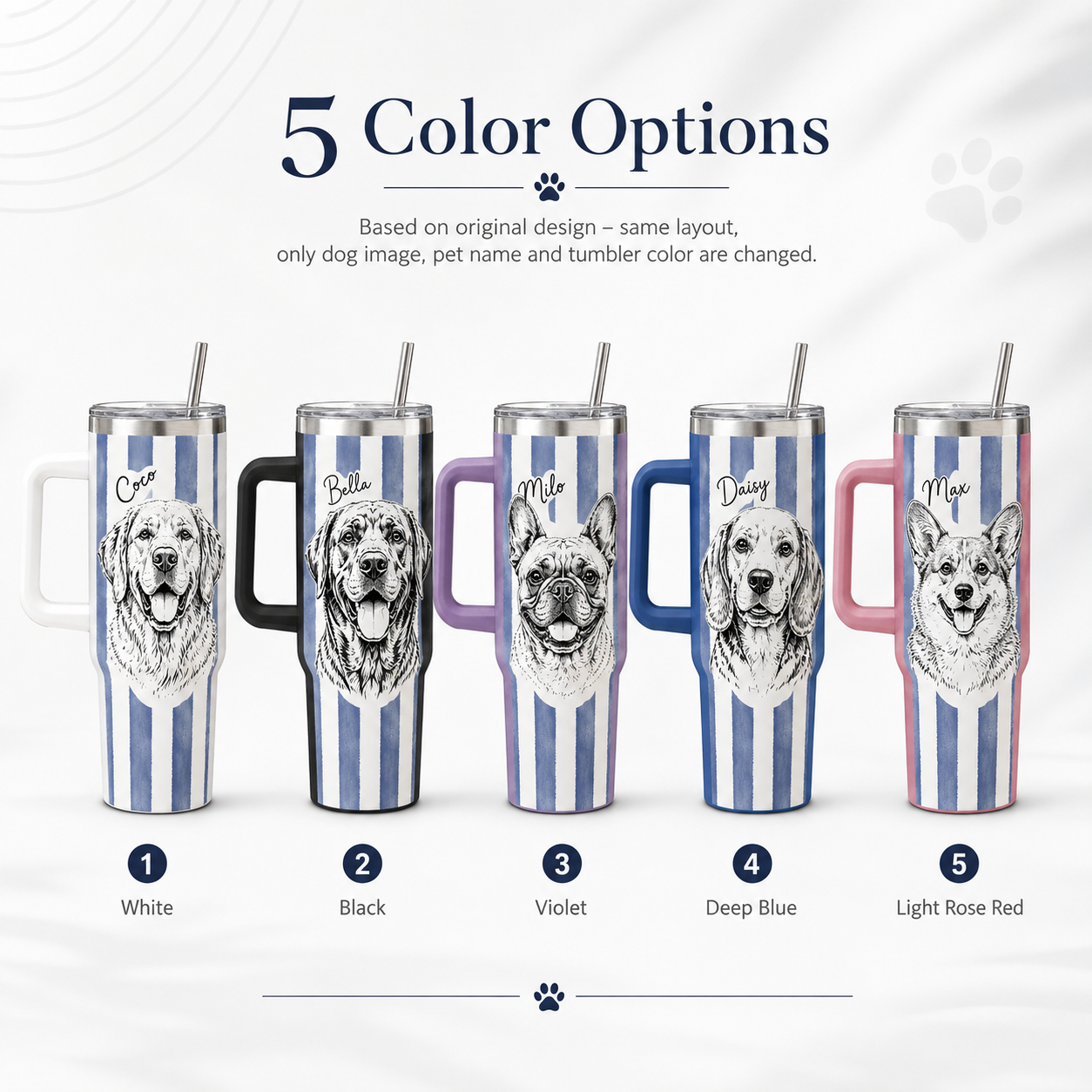 Personalized Pet Photo Tumbler 40oz – Custom Dog Picture Cup with Handle, Straw and Lid THUC99