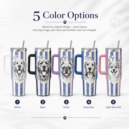 Personalized Pet Photo Tumbler 40oz – Custom Dog Picture Cup with Handle, Straw and Lid THUC99