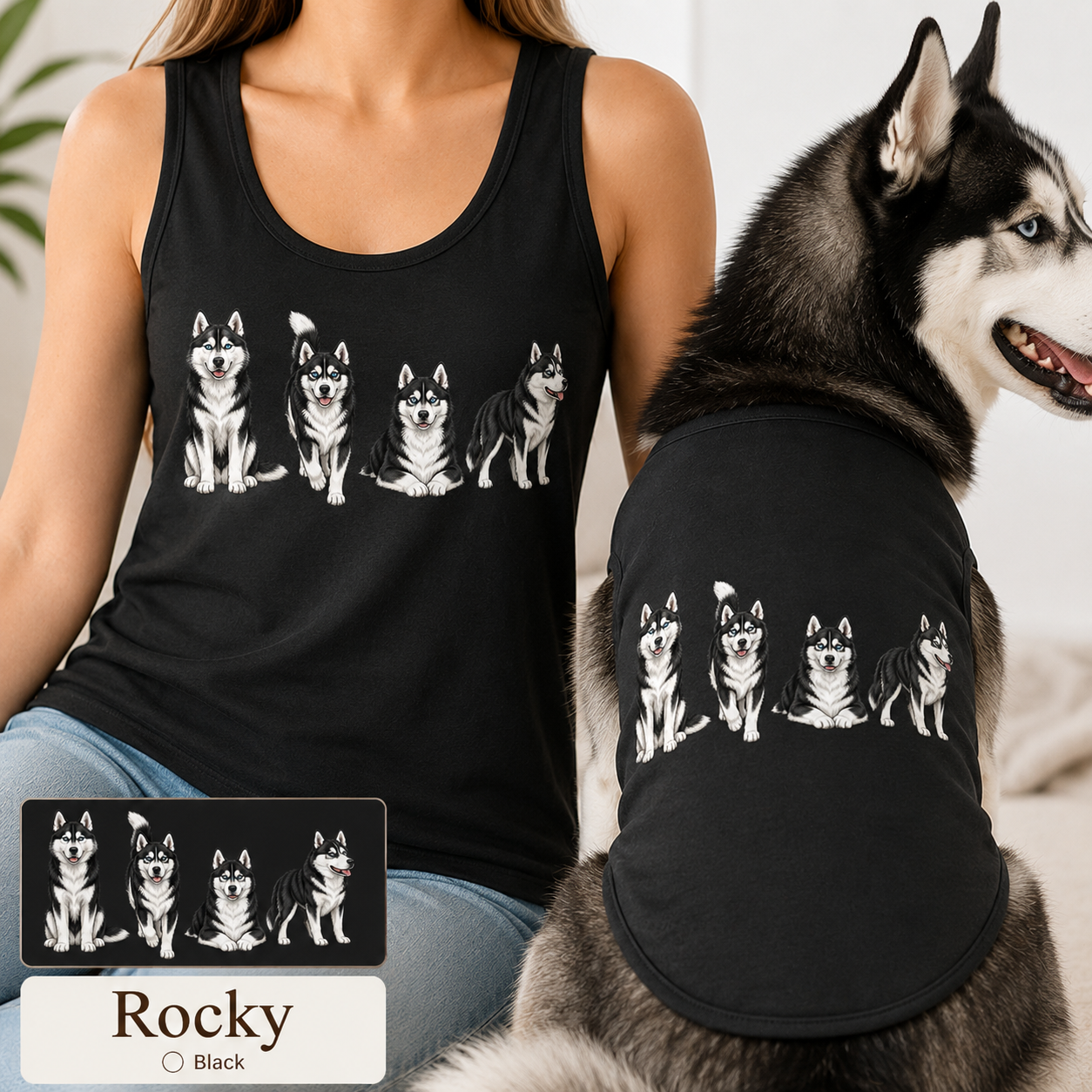 Custom Pet Photo Tank Top Set, Matching Owner and Dog Gift Outfit Gift For Women THUC99