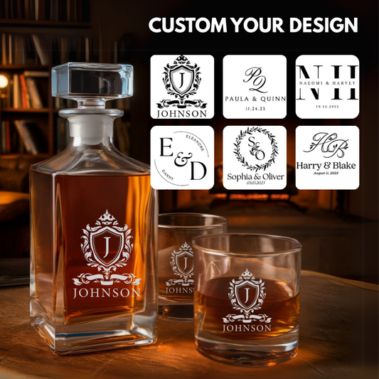 Personalized Bride and Groom Wedding Gifts, Custom Monogram Decanter With Glasses, Custom Name Whiskey Glass, Wedding Gifts, Whiskey Glasses With Decanter Set