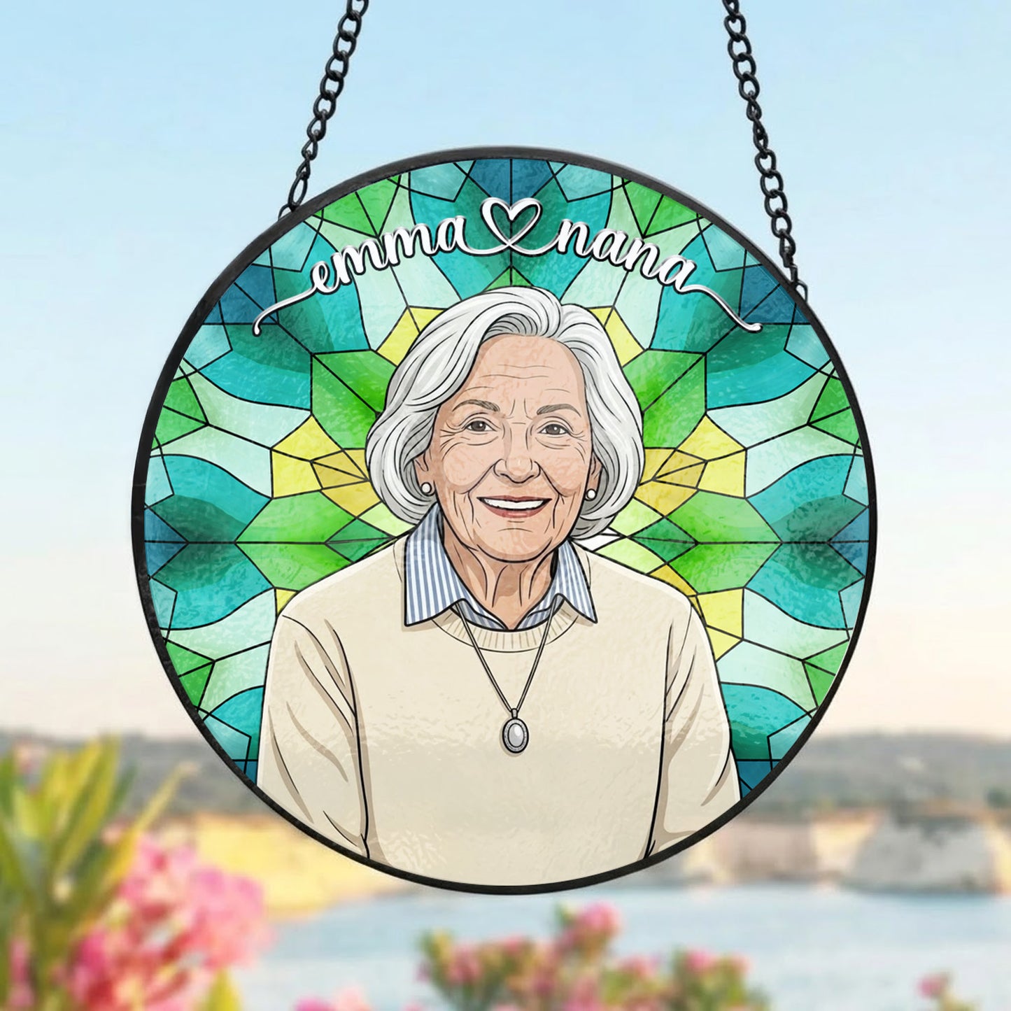 Personalized Grandma Stained Glass Suncatcher – Heartfelt Gift for Nana or Mom THUC99