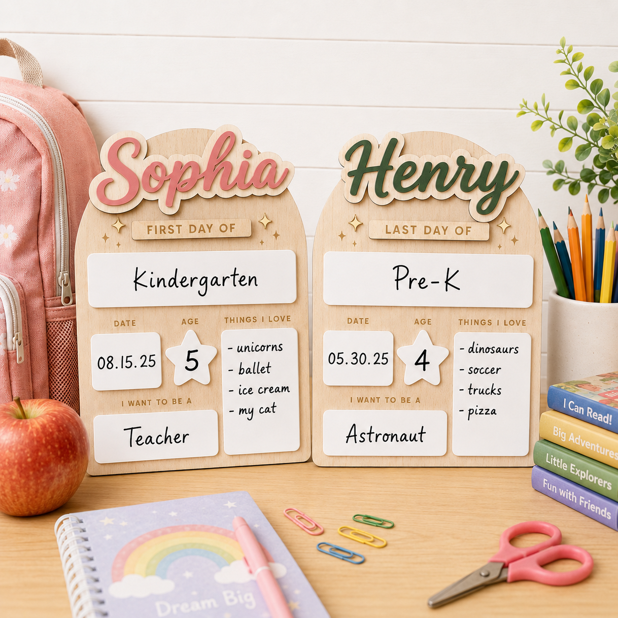 Custom Kids School Milestone Sign, First and Last Day Photo Board THUC99