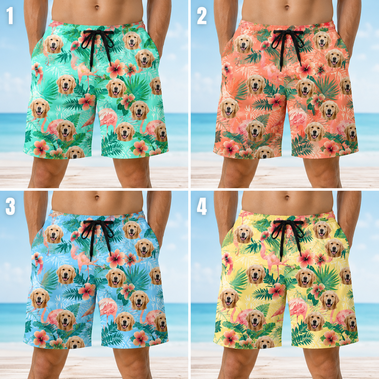 Personalized Dog Photo Beach Shorts Custom All Over Print Summer Swim Trunks THUC99