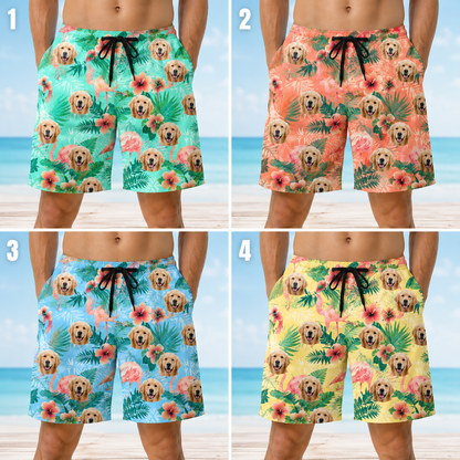 Personalized Dog Photo Beach Shorts Custom All Over Print Summer Swim Trunks THUC99