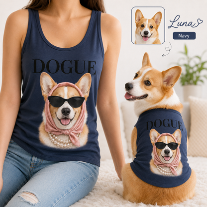 Matching Women’s Dog Mom and Dog Tank Tops, Personalized Pet Photo Shirt Set for Summer Gifts THUC99