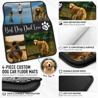 Custom Dog Portrait Auto Floor Mats 4-Piece Set, Personalized Pet Car Interior DecorTHUC99