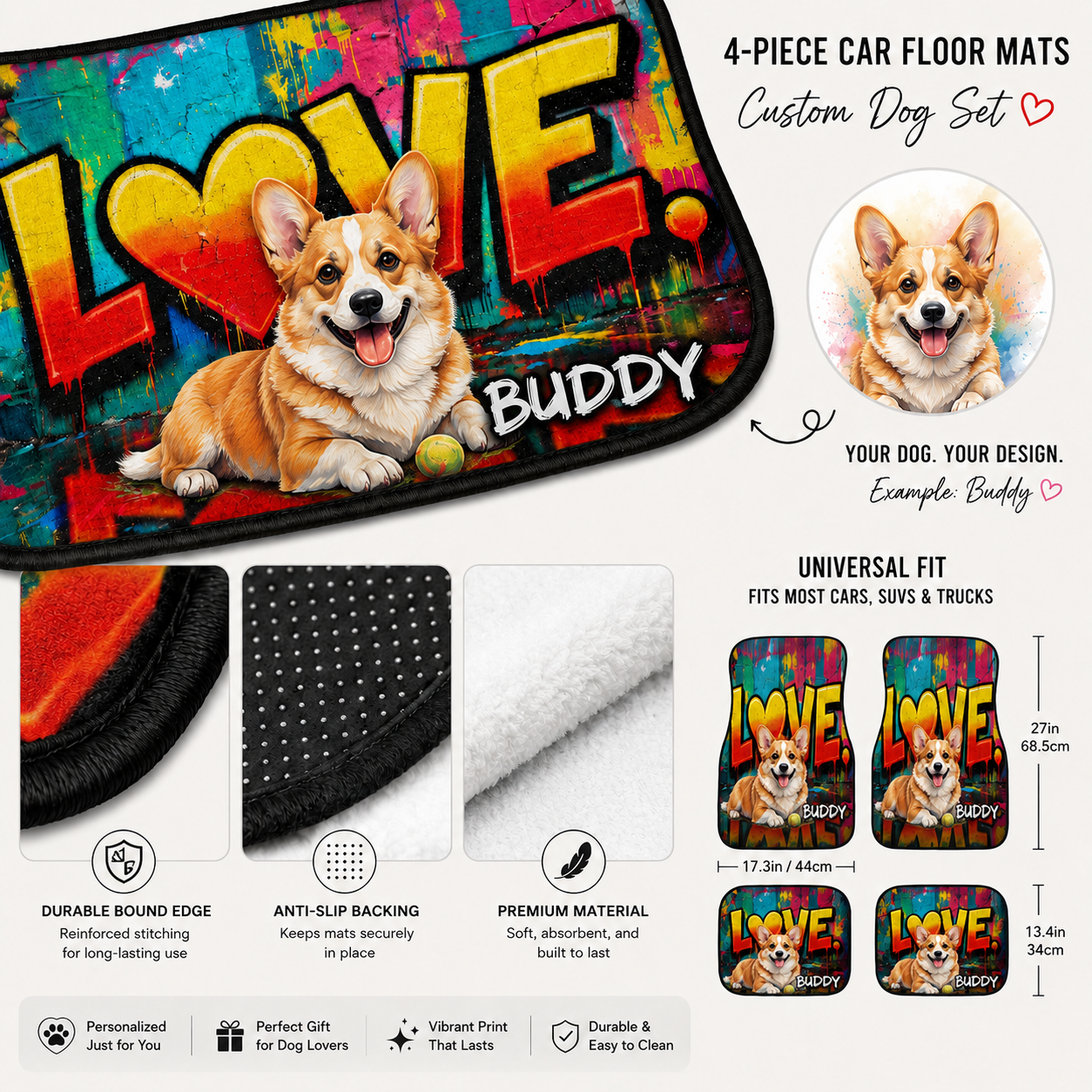 Custom Dog Face Auto Floor Mats, Personalized Football Pet Car Accessories Gift THUC99