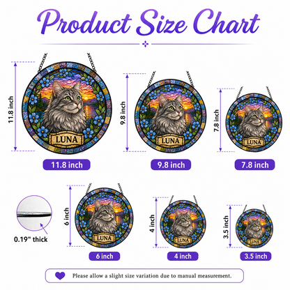 Custom Photo Cat Stained Glass Suncatcher Gift – Personalized Pet Portrait Window Decor | Cat Lover Memorial THUC99