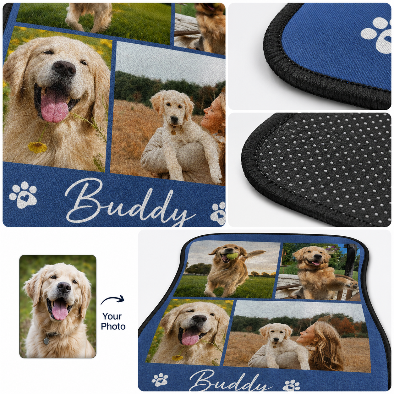 Custom Pet Portrait Car Floor Mats 4-Piece Set, Personalized Dog Lover Auto Accessories THUC99
