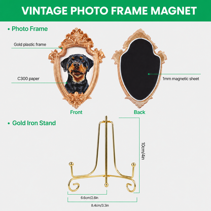 Personalized Dog Photo Magnet, Custom Pet Portrait Vintage Gold Frame Fridge Magnet THUC99