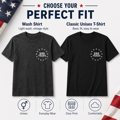 Patriotic USA Freedom Wash T-Shirt, America 250 Years Anniversary Tee THUC99