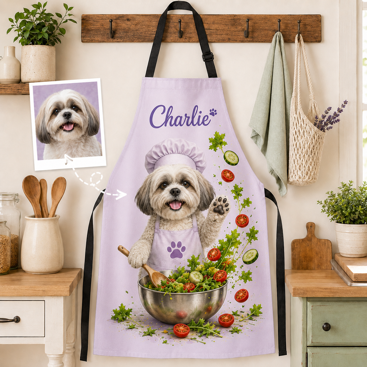 Personalized Dog Apron Oxford Custom Photo Apron, Pet Lover Kitchen Gift for Birthday or Holiday THUC99