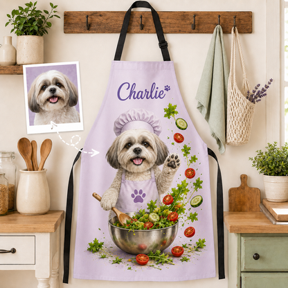 Personalized Dog Apron Oxford Custom Photo Apron, Pet Lover Kitchen Gift for Birthday or Holiday THUC99