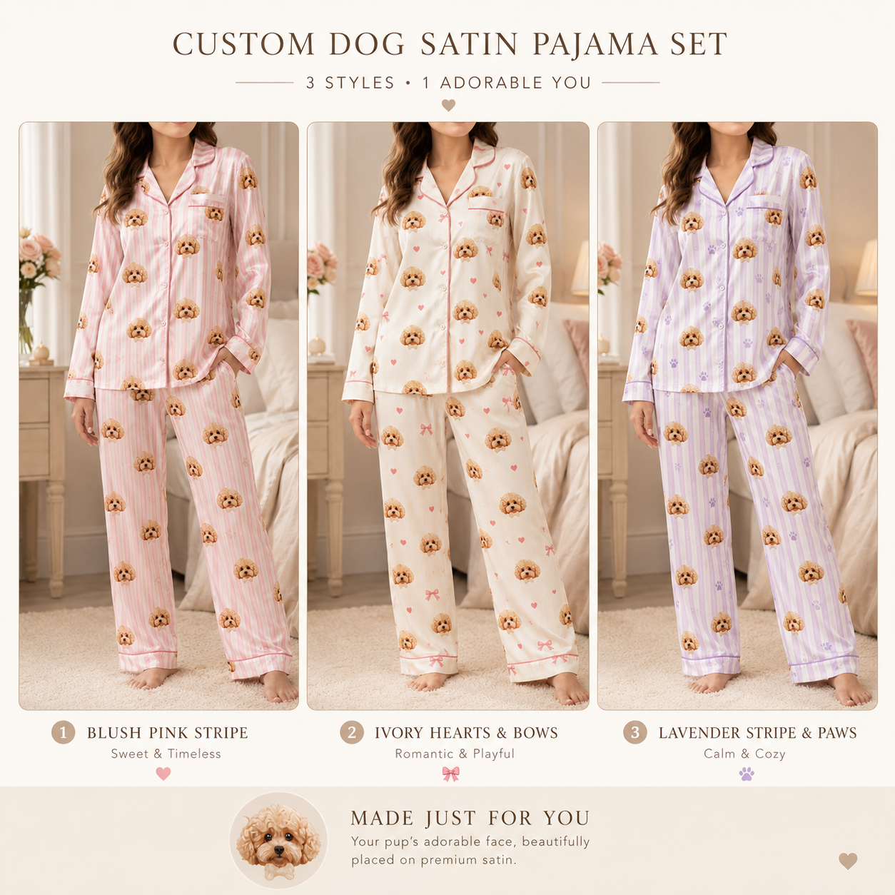 Custom Dog Photo Satin Pajamas Set Personalized Sleepwear Gift for Dog Lovers THUC99