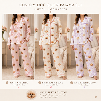 Custom Dog Photo Satin Pajamas Set Personalized Sleepwear Gift for Dog Lovers THUC99