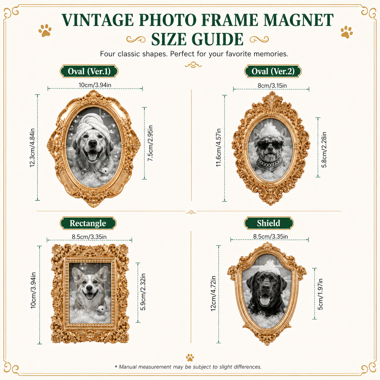 Custom Dog Artwork Magnet, Vintage Gold Photo Frame Magnet, Personalized Pet Keepsake THUC99