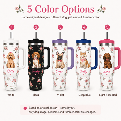 Personalized Pet Portrait 40oz Tumbler – Custom Dog Photo Travel Mug with Handle and Lid THUC99