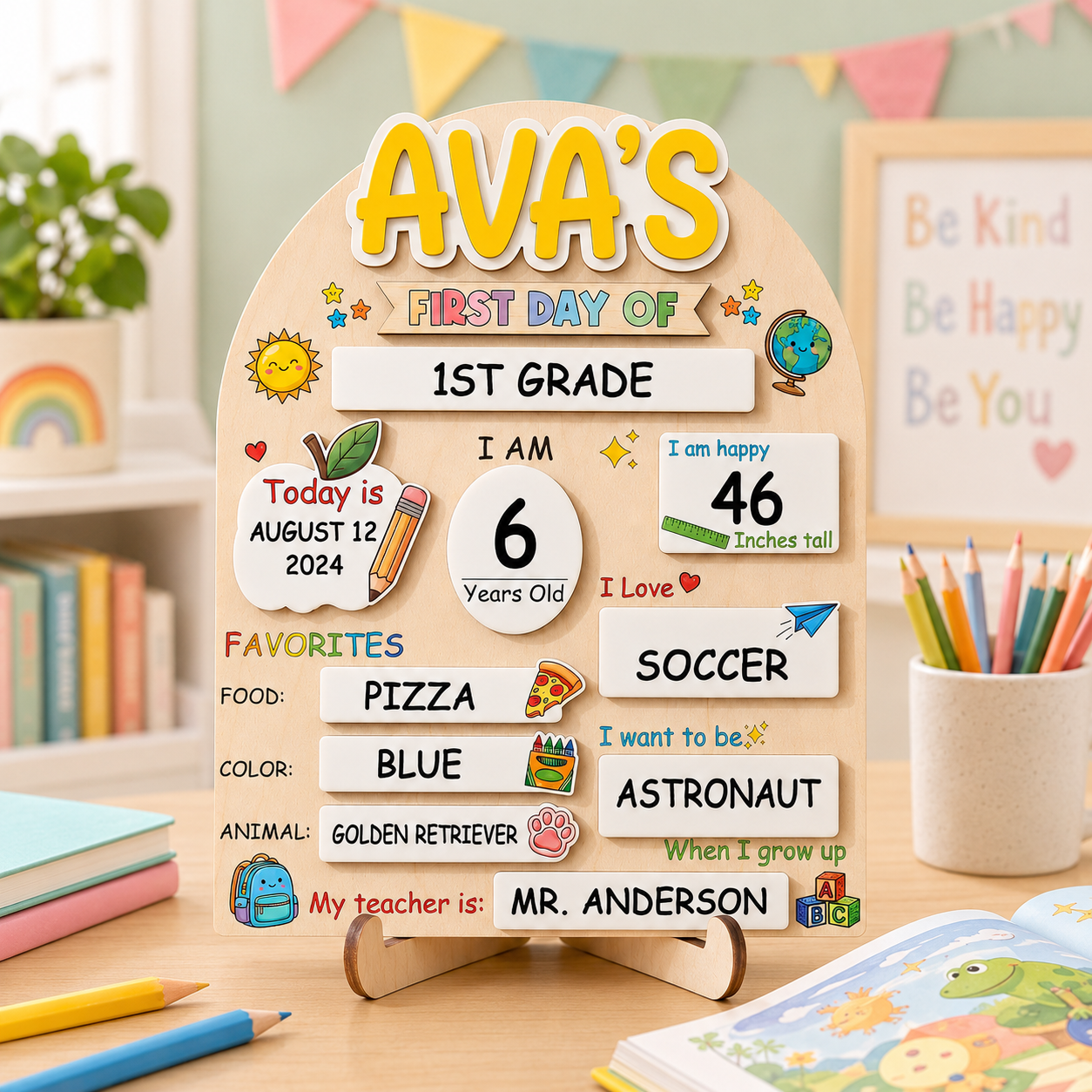 Personalized School Sign for Kids, First Day of School Keepsake Board THUC99