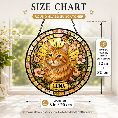 Custom Photo Pet Cat Glass Suncatcher – Personalized Cat Lover Gift | Memorial Window Hanging THUC99
