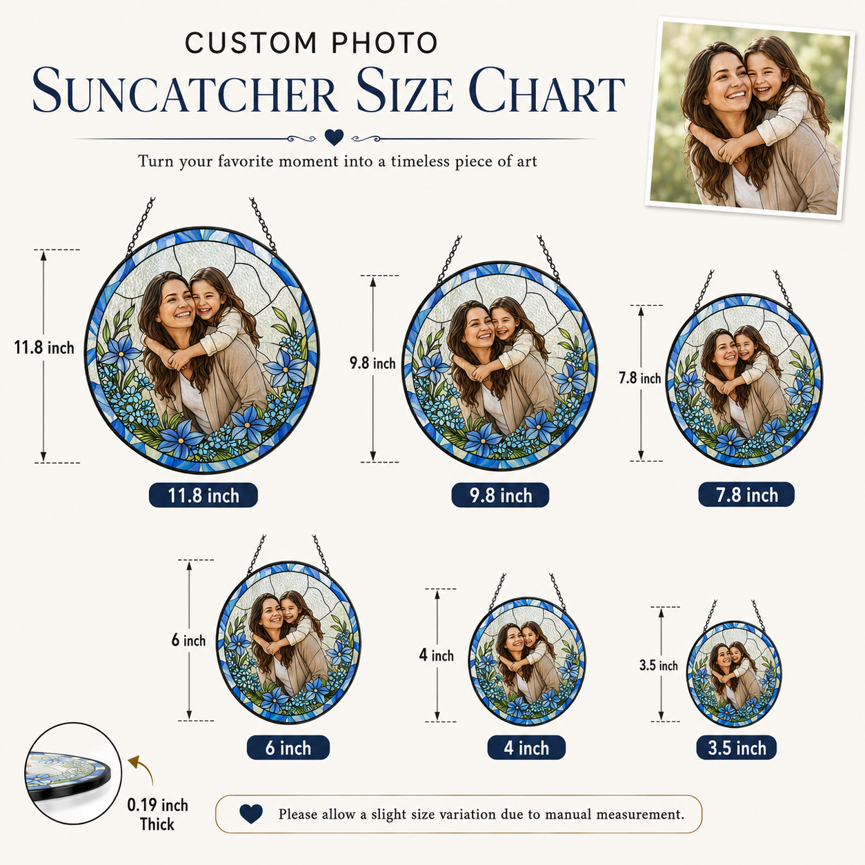 Custom Family Portrait Stained Glass Suncatcher, Personalized Photo Window Hanging Gift for Mom THUC99
