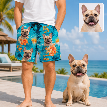 Custom Pet Portrait Beach Shorts Personalized Dog Lover Swim Trunks Gift THUC99