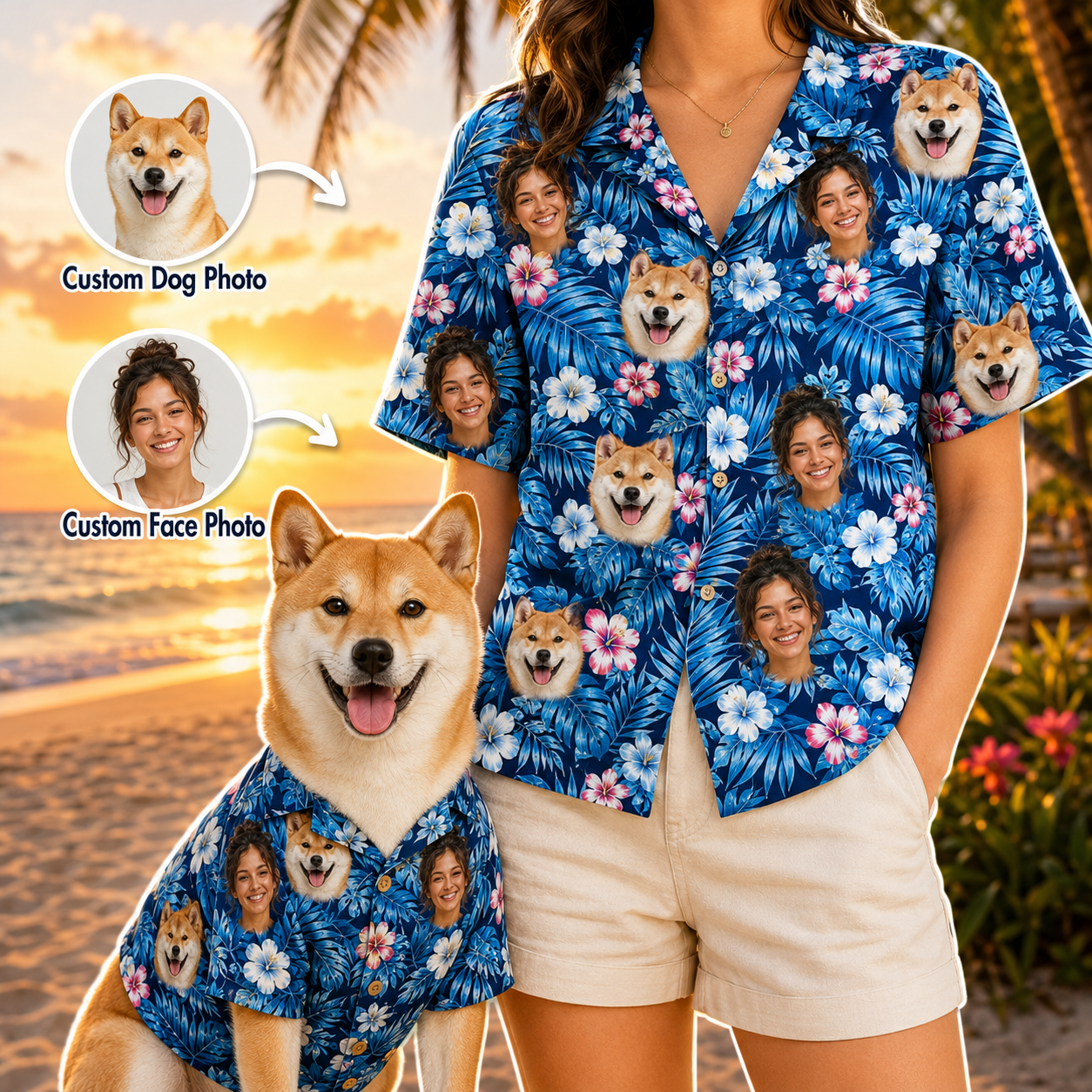 Custom Dog Face Hawaiian Shirt, Personalized Aloha Vacation Shirt, Gift For Dog Lovers THUC99