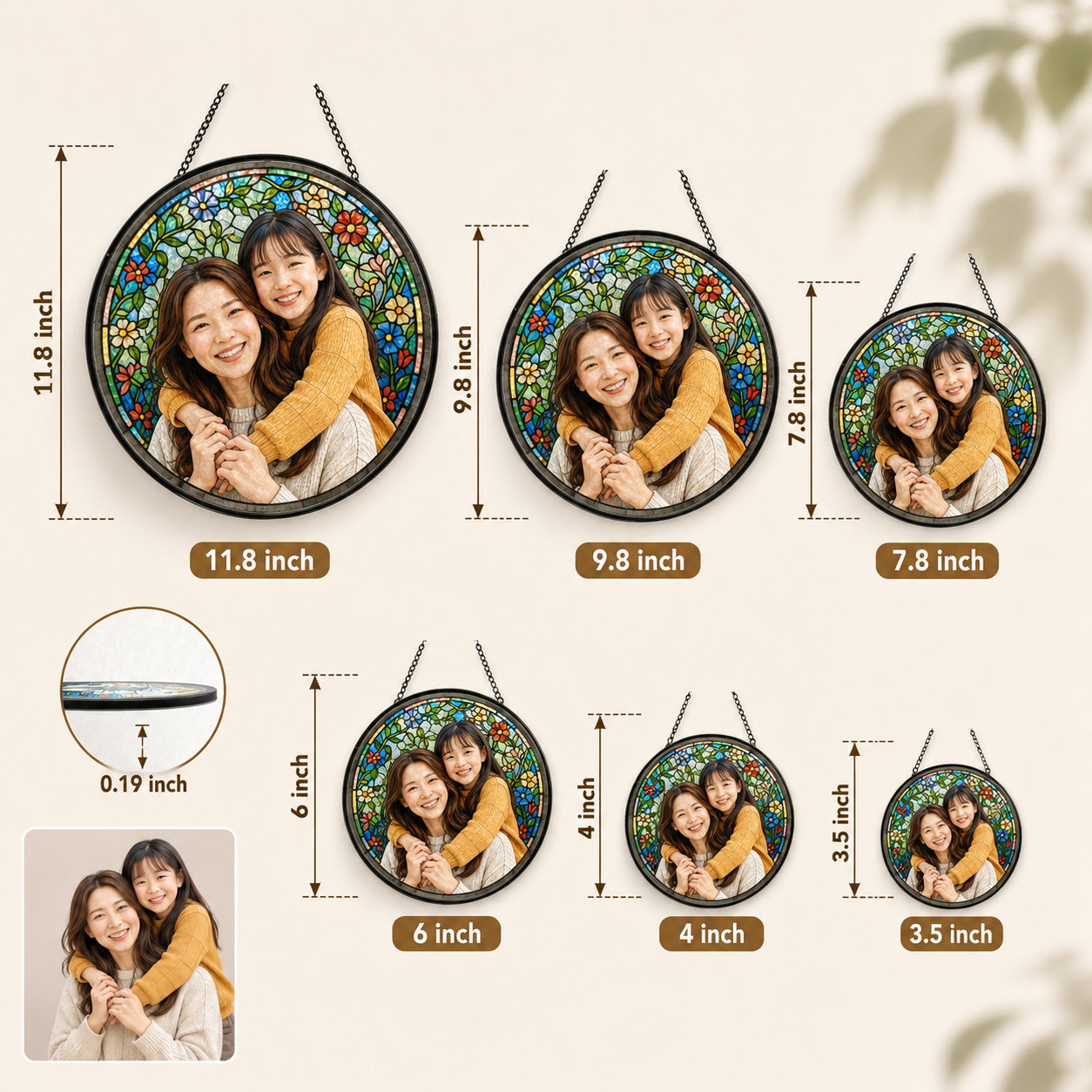 Personalized Mom Photo Stained Glass Suncatcher, Custom Mother’s Day Window Hanging Keepsake Decor THUC99