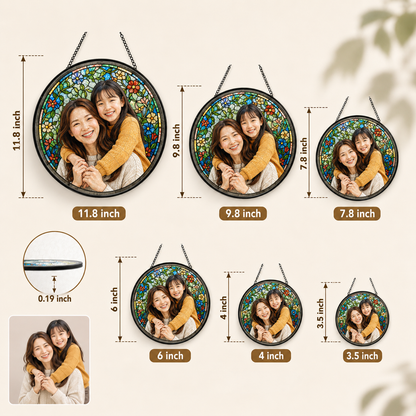 Personalized Mom Photo Stained Glass Suncatcher, Custom Mother’s Day Window Hanging Keepsake Decor THUC99