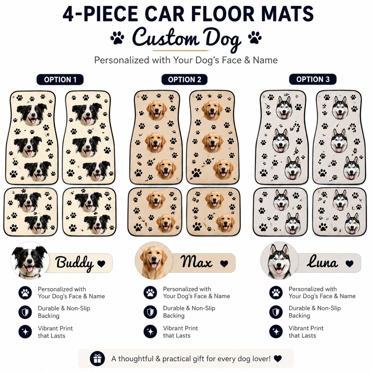 Personalized Dog Photo Car Floor Mats Set, Custom Pet Auto Floor Mat, Unique Car Decor Gift THUC99