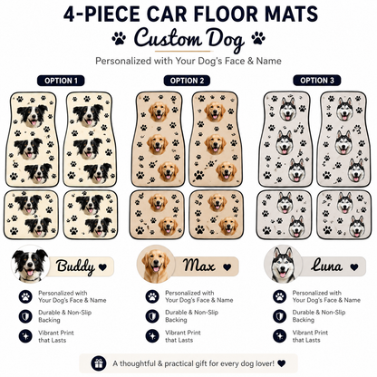 Personalized Dog Photo Car Floor Mats Set, Custom Pet Auto Floor Mat, Unique Car Decor Gift THUC99
