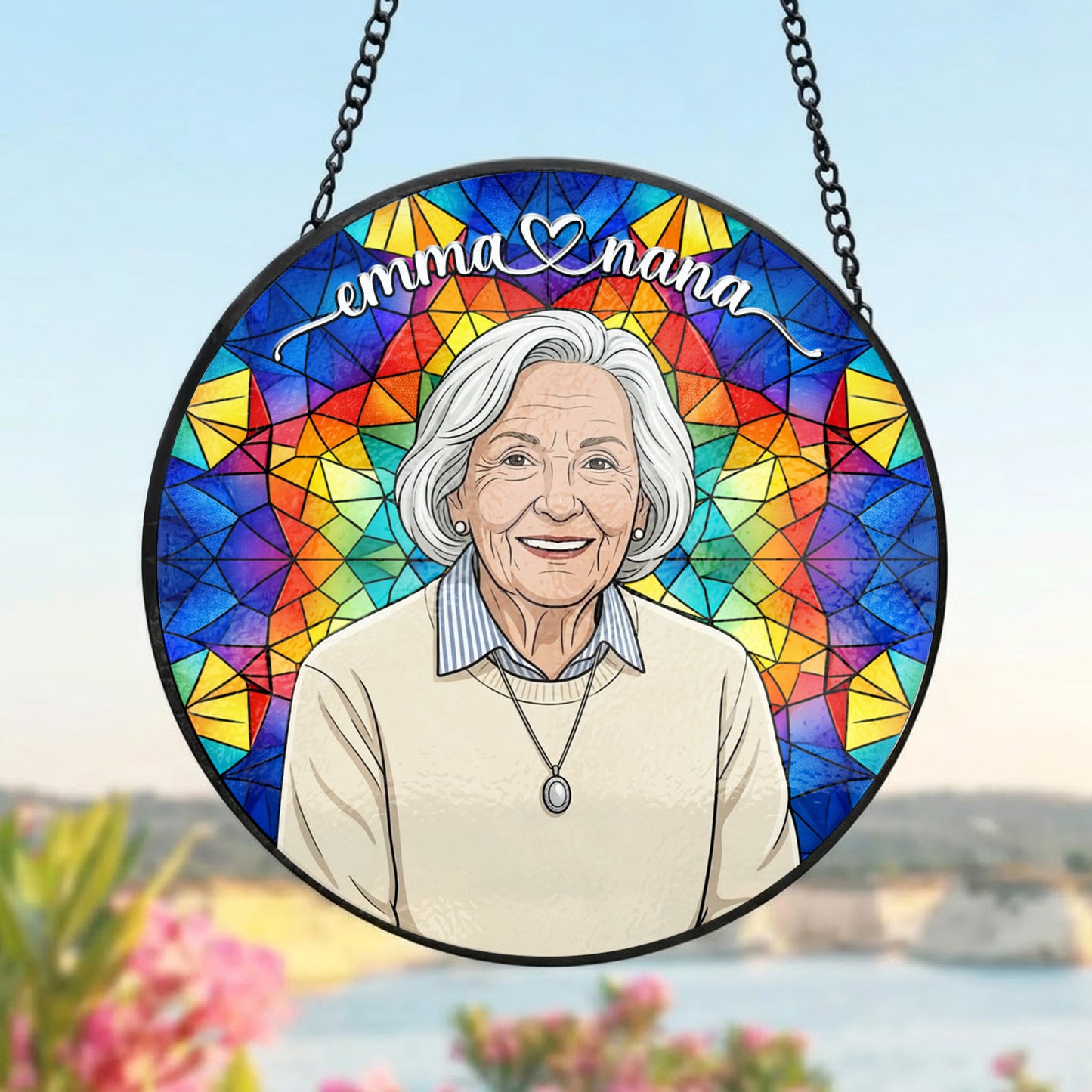 Personalized Grandma Stained Glass Suncatcher – Heartfelt Gift for Nana or Mom THUC99