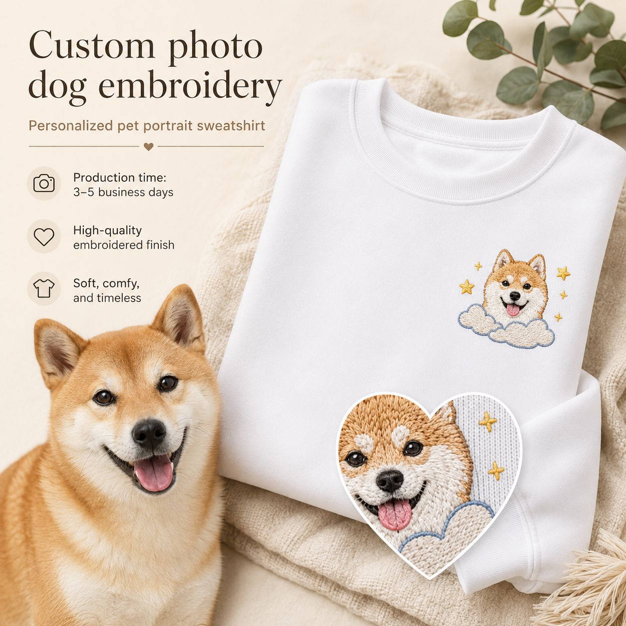 Custom Pet Embroidered Sweatshirt, Personalized Dog Portrait Hoodie Gift THUC99