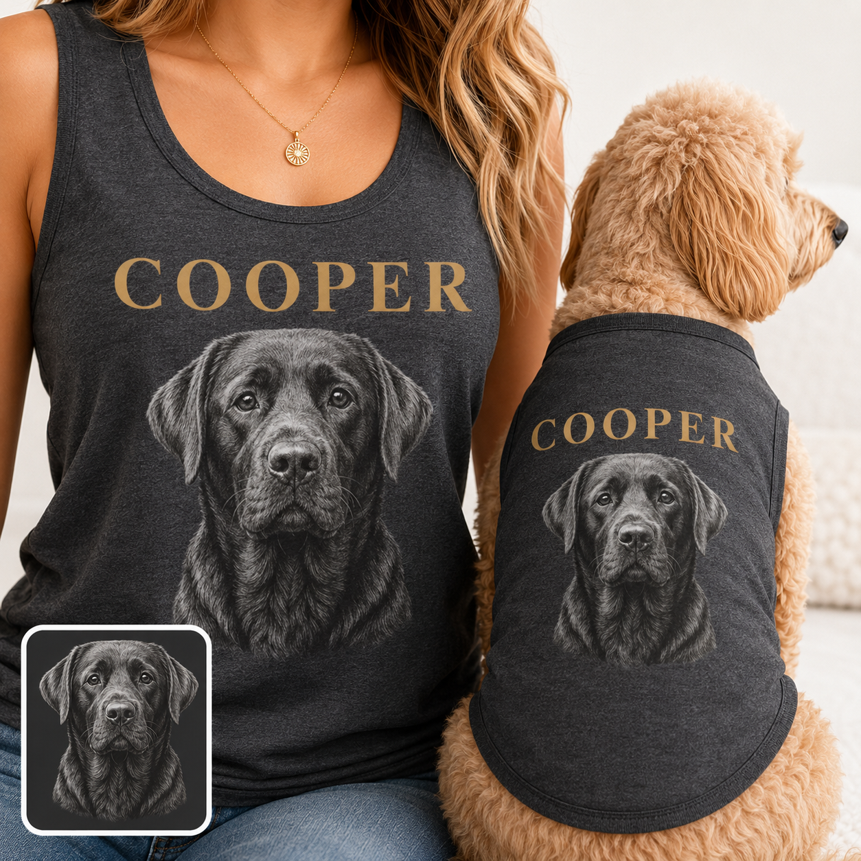 Personalized Women’s Dog Photo Tank Top Set, Matching Owner and Dog Summer Outfit THUC99
