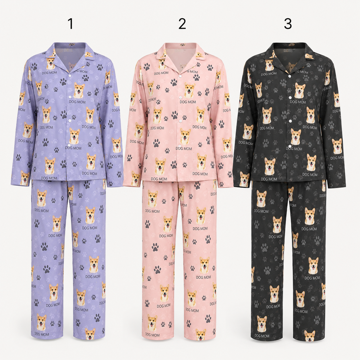 Personalized Dog Photo Unisex Pajamas Set, Custom Pet Face All Over Print Nightwear THUC99