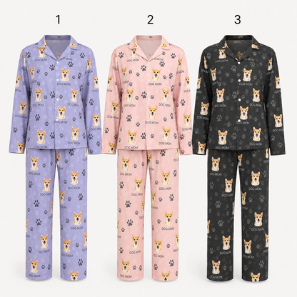 Personalized Dog Photo Unisex Pajamas Set, Custom Pet Face All Over Print Nightwear THUC99